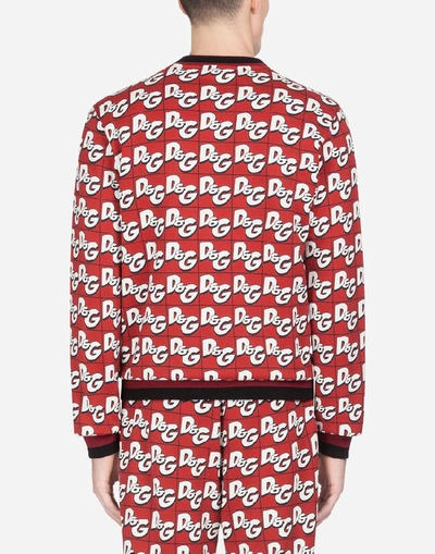 Shop Dolce & Gabbana Jersey Sweatshirt With All-over Dg Print In Red