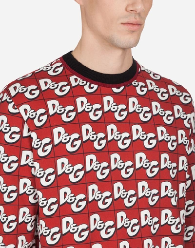 Shop Dolce & Gabbana Jersey Sweatshirt With All-over Dg Print In Red