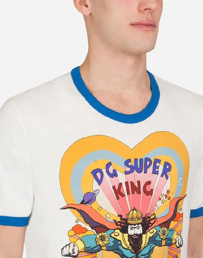 Shop Dolce & Gabbana Cotton T-shirt With Superhero King Print In White