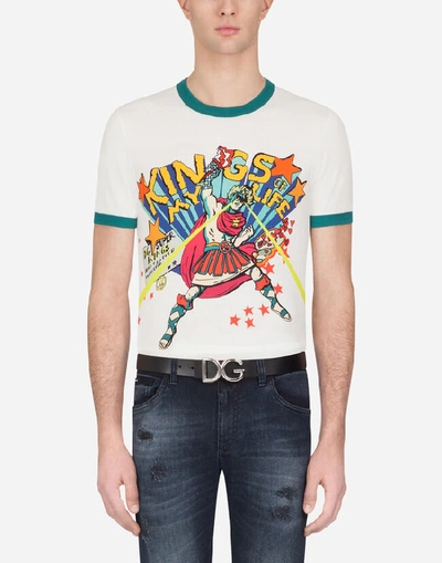 Shop Dolce & Gabbana Cotton T-shirt With Superhero King Print In White