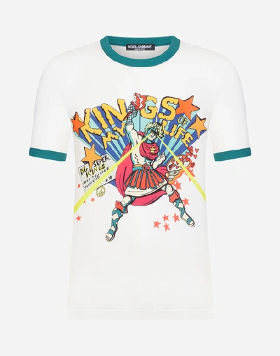 Shop Dolce & Gabbana Cotton T-shirt With Superhero King Print In White