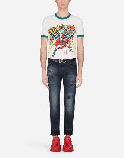 Shop Dolce & Gabbana Cotton T-shirt With Superhero King Print In White