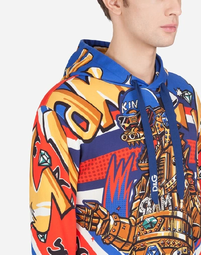 Shop Dolce & Gabbana Cotton Hoodie With Superhero King Print In Multi-colored