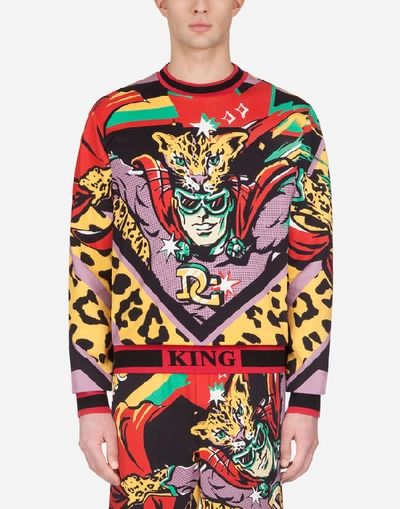 Shop Dolce & Gabbana Cotton Sweatshirt With Superhero King Print In Multi-colored