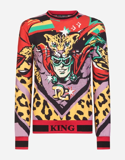 Shop Dolce & Gabbana Cotton Sweatshirt With Superhero King Print In Multi-colored