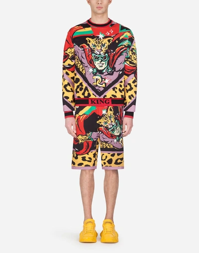 Shop Dolce & Gabbana Cotton Sweatshirt With Superhero King Print In Multi-colored