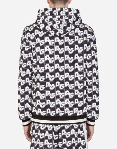Shop Dolce & Gabbana Cotton Hoodie With All-over D&g Print In Black