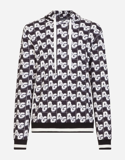 Shop Dolce & Gabbana Cotton Hoodie With All-over D&g Print In Black