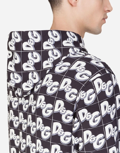 Shop Dolce & Gabbana Cotton Hoodie With All-over D&g Print In Black