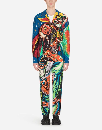 Shop Dolce & Gabbana Pajama Pants With Superhero King Print In Multi-colored