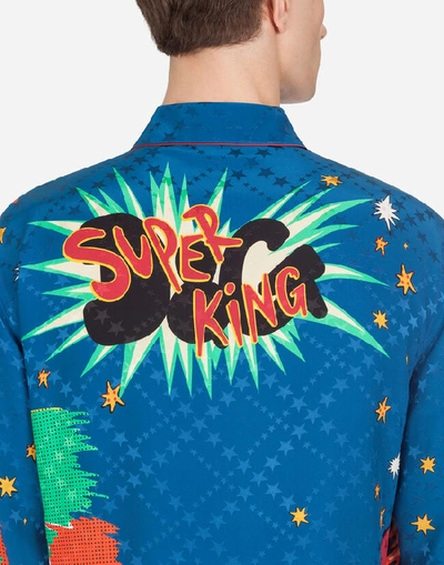 Shop Dolce & Gabbana Silk Pajama Shirt With Superhero King Print In Multi-colored