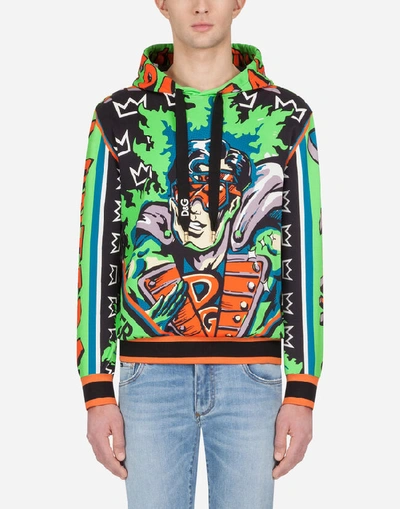 Shop Dolce & Gabbana Cotton Hoodie With Superhero King Print In Multi-colored