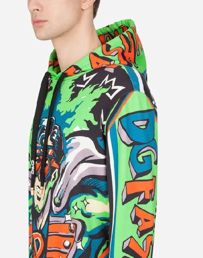 Shop Dolce & Gabbana Cotton Hoodie With Superhero King Print In Multi-colored