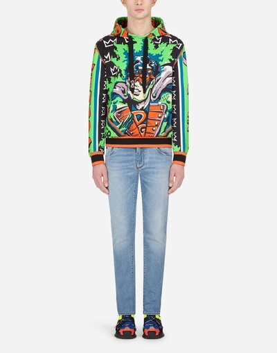 Shop Dolce & Gabbana Cotton Hoodie With Superhero King Print In Multi-colored