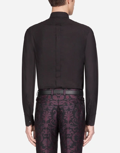 Shop Dolce & Gabbana Cotton Gold-fit Shirt With Printed Placket In Black