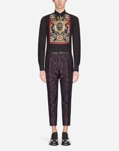 Shop Dolce & Gabbana Cotton Gold-fit Shirt With Printed Placket In Black