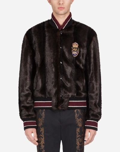 Shop Dolce & Gabbana Faux Fur Jacket With Patch In Brown