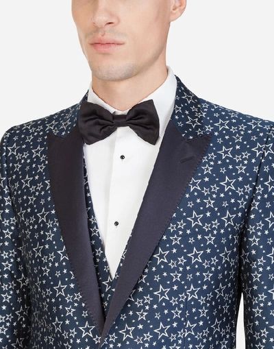 Shop Dolce & Gabbana Martini-fit Tuxedo Suit In Star-design Jacquard In Blue
