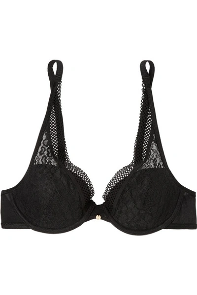 Shop Chantelle Spirit Stretch-lace And Tulle Underwired Plunge Bra In Black