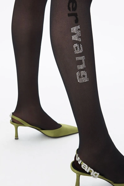 Shop Alexander Wang Wang Crystal Logo Tights In Black