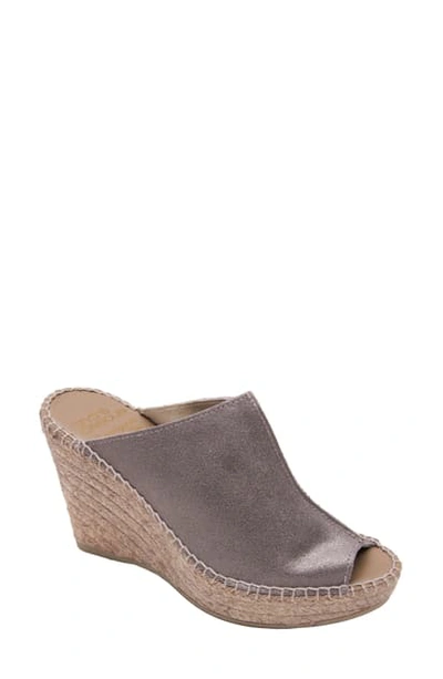 Shop Andre Assous Cici Espadrille Wedge In Pewter Suede