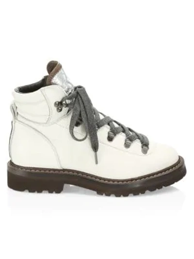 Shop Brunello Cucinelli Urban Leather Hiking Boots In White