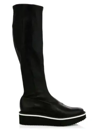 Shop Clergerie Boya Leather Platform Tall Sock Booties In Black