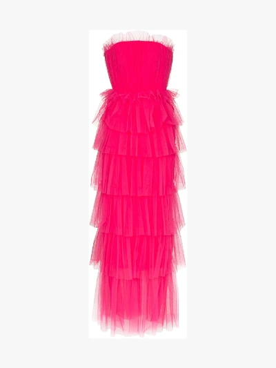 Shop Carolina Herrera Tiered Ruffle Maxi-dress In Pink