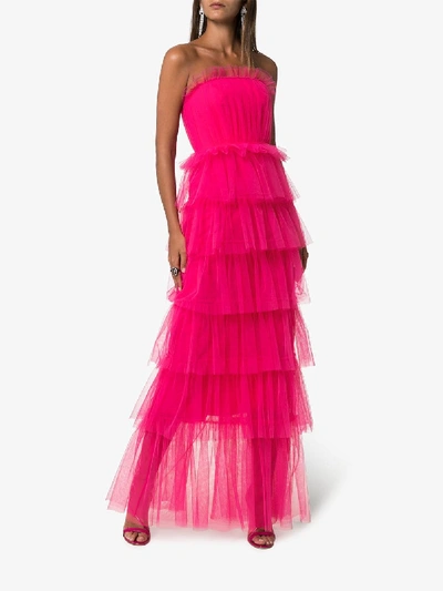 Shop Carolina Herrera Tiered Ruffle Maxi-dress In Pink