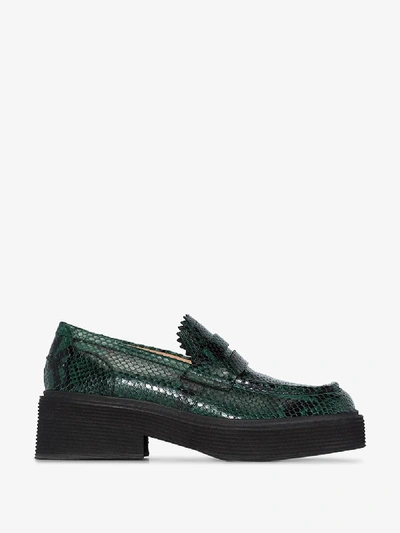 Shop Marni Snakeskin Print Loafers In Green