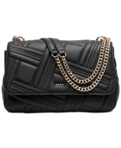 Shop Dkny Allen Leather Flap Shoulder Bag, Created For Macy's In Black/gold
