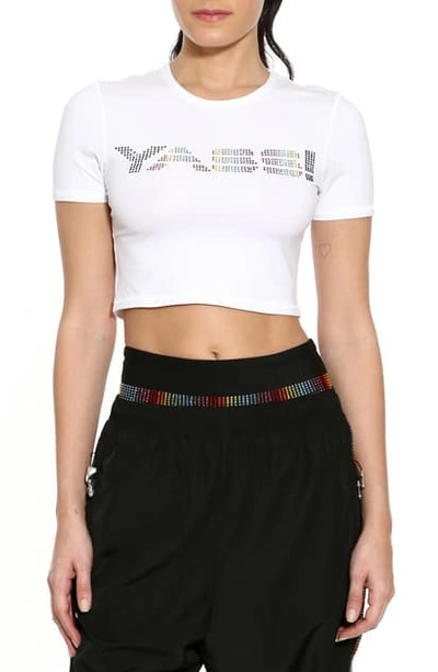 Shop Adam Selman Yass Logo Stretch Cotton Crop Tee In Yass Crystal