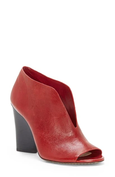 Shop Vince Camuto Andrita Open Toe Bootie In Raven Red Leather