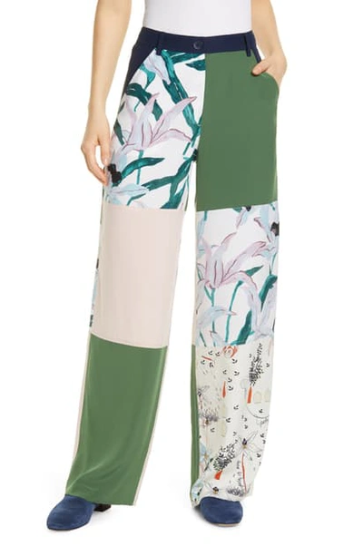 Shop Tory Burch Patchwork Silk Cargo Pants In Ivory Poetry Of Things