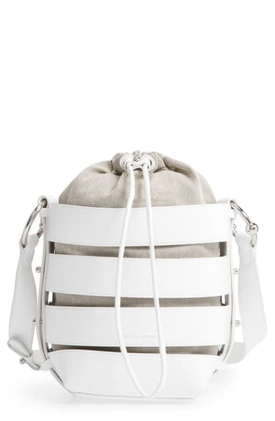 Cage Leather Convertible Bucket Bag In Optic White