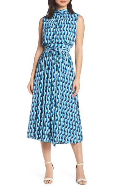 Shop Leota Mindy Shirred Midi Dress In Azure Blue