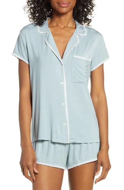Shop Eberjey Frida Whipstitch Short Pajamas In Slate/ White