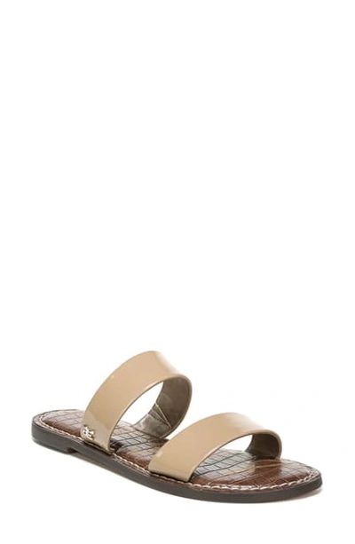 Shop Sam Edelman Gala Two Strap Slide Sandal In Almond Faux Patent Leather