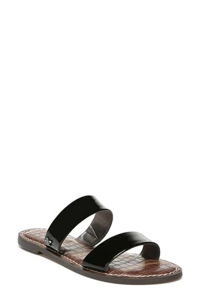 Shop Sam Edelman Gala Two Strap Slide Sandal In Black Faux Patent Leather