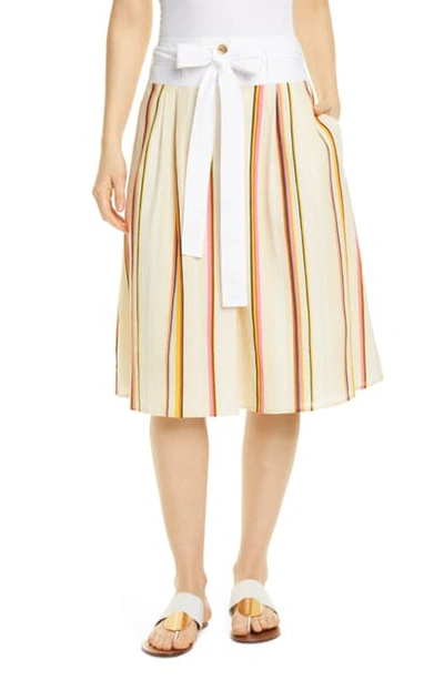 Shop Tory Burch Stripe Tie Waist Cotton Skirt In Canyon Stripe