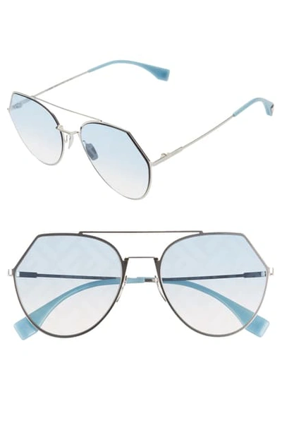Shop Fendi Eyeline 55mm Sunglasses - Silver/ Light Blue