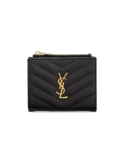 Shop Saint Laurent Women's Monogram Matelassé Leather Bi-fold Wallet In Black