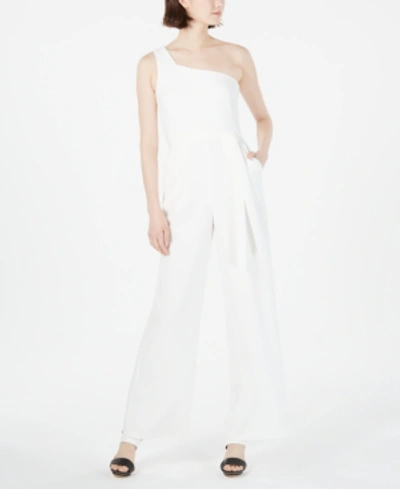 Shop Calvin Klein One-shoulder Jumpsuit In White