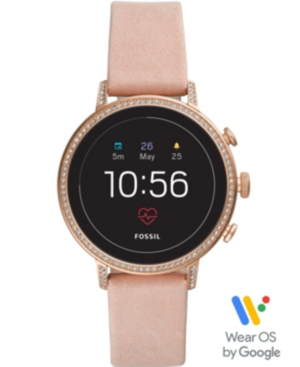 Fossil Women's Tech Venture Gen 4 Hr Blush Leather Strap Touchscreen Smart Watch 40mm, Powered