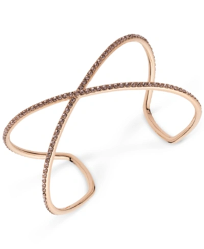 Shop Givenchy Crystal Pave Crossover Cuff Bracelet In Rose Gold