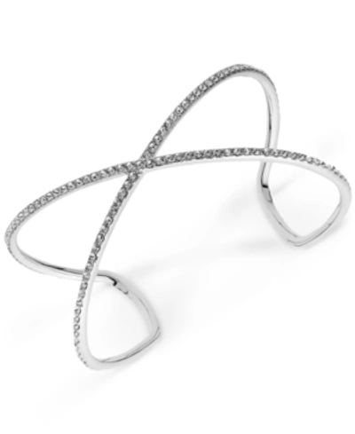 Shop Givenchy Crystal Pave Crossover Cuff Bracelet In Silver