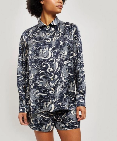 Shop Liberty London Women's Kirie Silk Charmeuse Pyjama Shirt In Navy