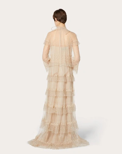 Shop Valentino Embellished Tulle Evening Dress With Ruffles In Gold
