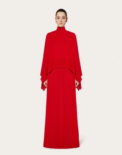 Shop Valentino Georgette Evening Dress With Ruffles In Red