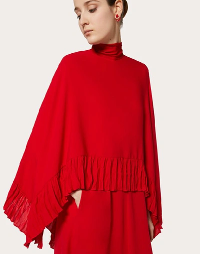 Shop Valentino Georgette Evening Dress With Ruffles In Red